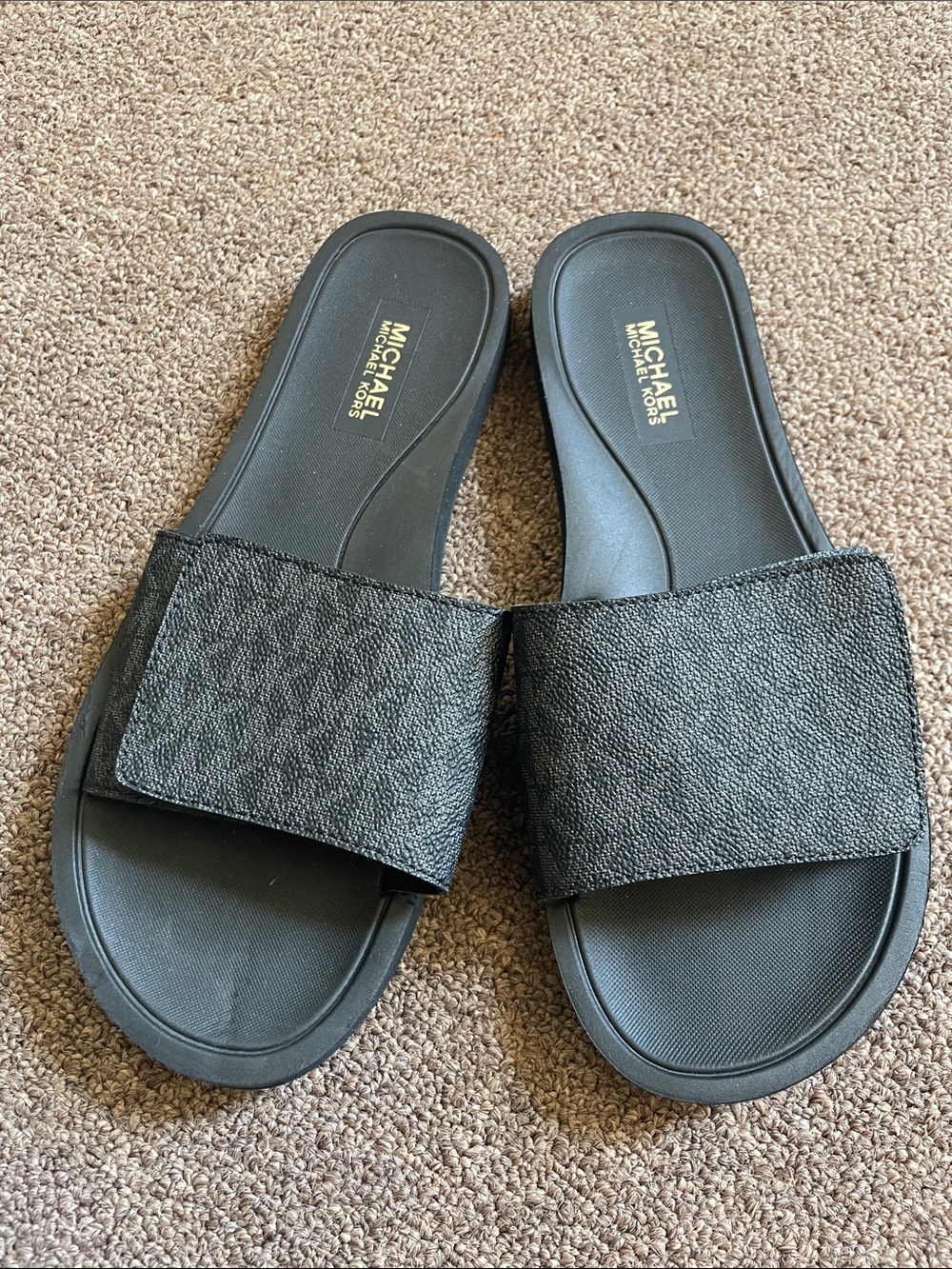 MICHAEL Michael Kors Black Textured Slide Sandals